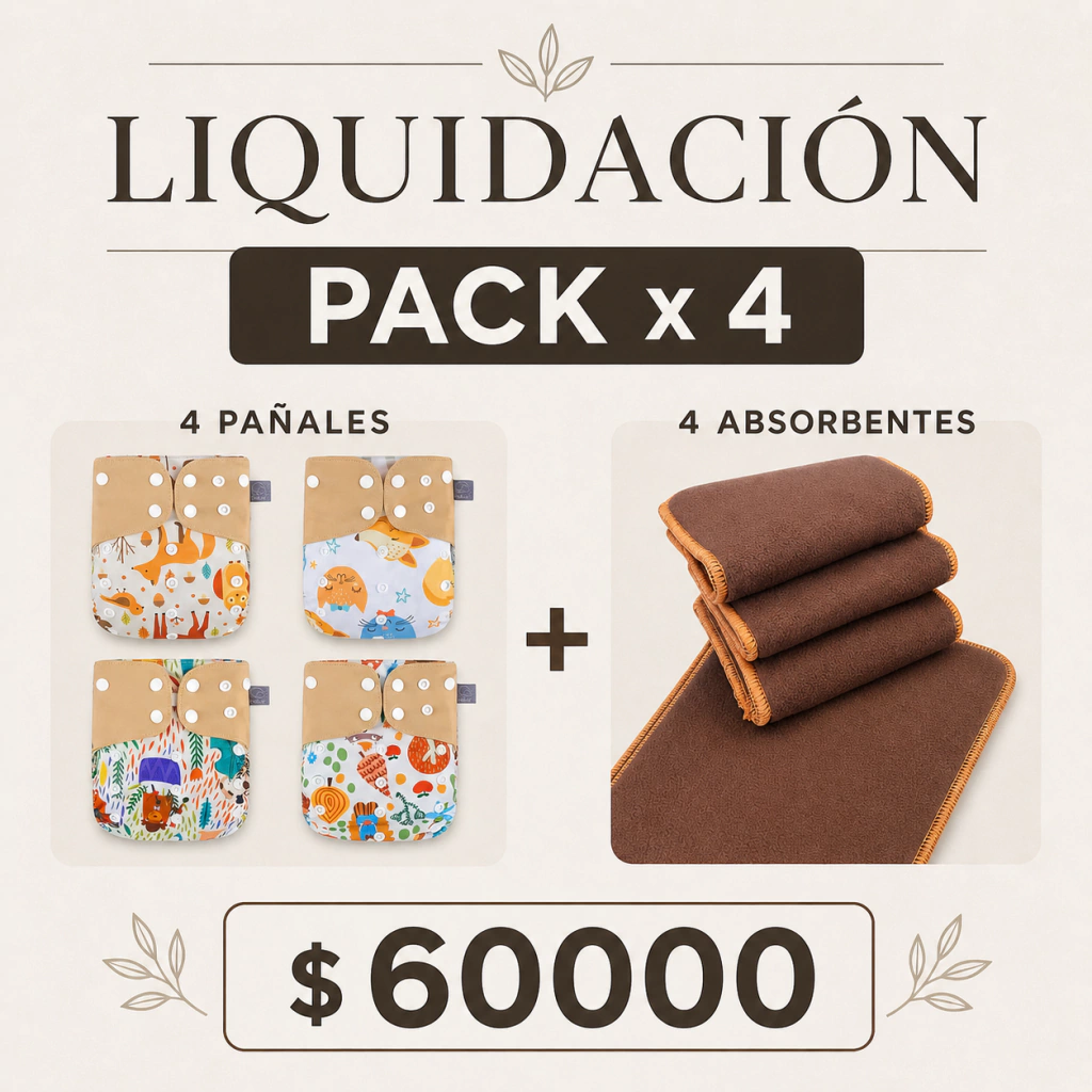 Pack x 4 Pañales Barrera Simple Fibra Gris con 4 absorbentes